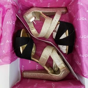 Aqua Moxie Black Gold Glitter Heels